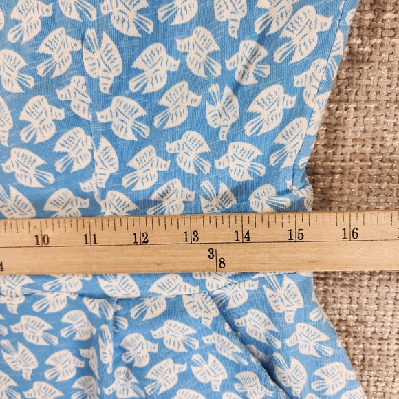 BODEN Blue White Florrie Dove Bird Print Dress Womens 10P Pockets Stretch Knit - Picture 5 of 11